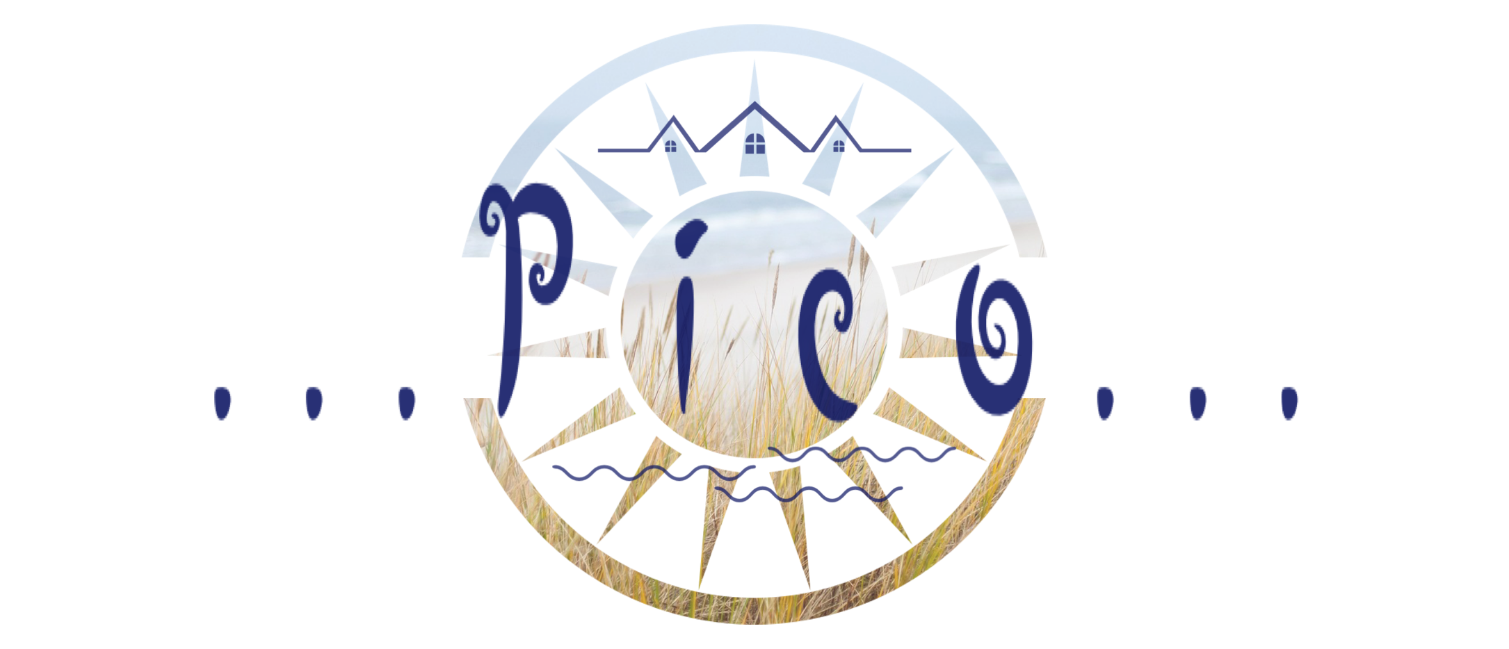 Das Logo des Ferienhauses 'Pico', das mit stilvollen Wellen und Häuserelementen gestaltet ist, vermittelt ein Gefühl von Ruhe und Entspannung am Meer.